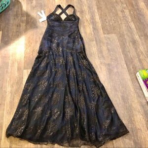 NWT gorgeous navy black bondage mermaid gown 8